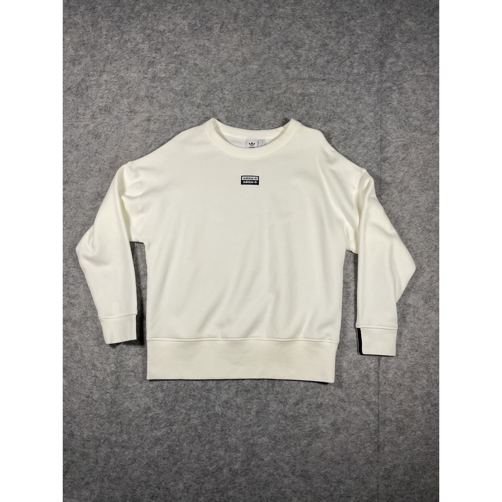 Adidas Sweatshirt Crewneck White Black Logo Trefoil Three Stripes Mens Small - Picture 2 of 3